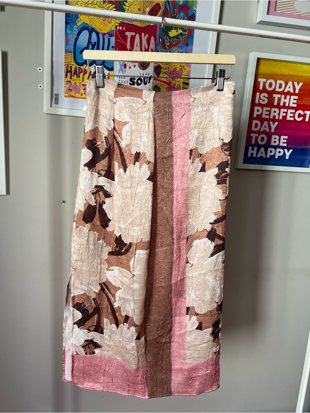 Zara Floral Midi Skirt in Pink, Brown and Cream